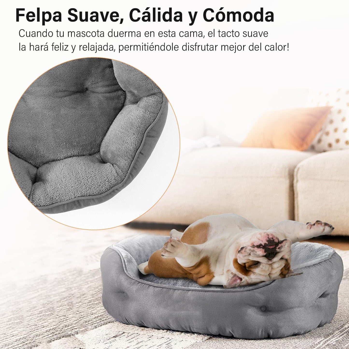 Cama para Perro OPUEW Gris con Fondo Antideslizante y Terciopelo Lavable para Mascotas Pequeñas