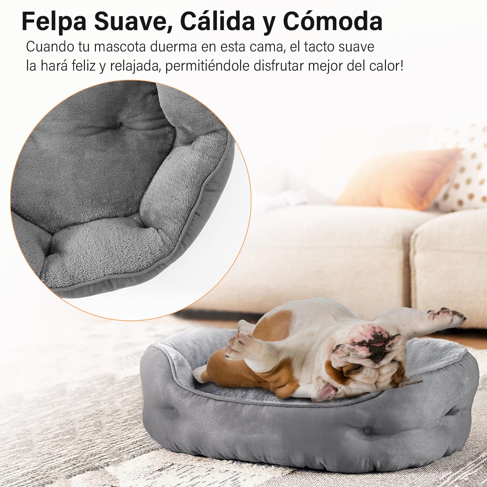 Cama para Perro OPUEW Gris con Fondo Antideslizante y Terciopelo Lavable para Mascotas Pequeñas