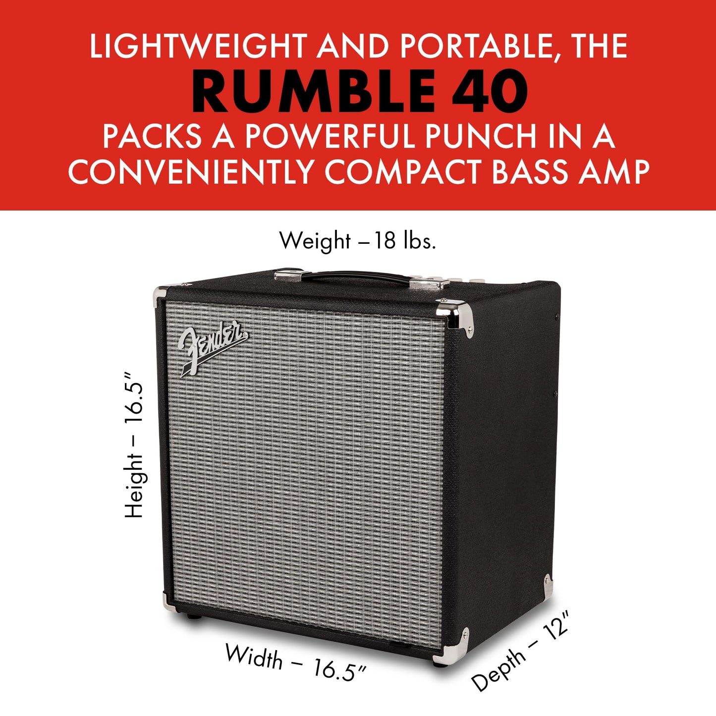 Fender Rumble 40 V3 Bass Amp for Bass Guitar, Bass Combo, 25 Watts, with 2-Year Warranty 8 Inch Speaker, with Overdrive Circuit and Mid-Scoop Contour Switch