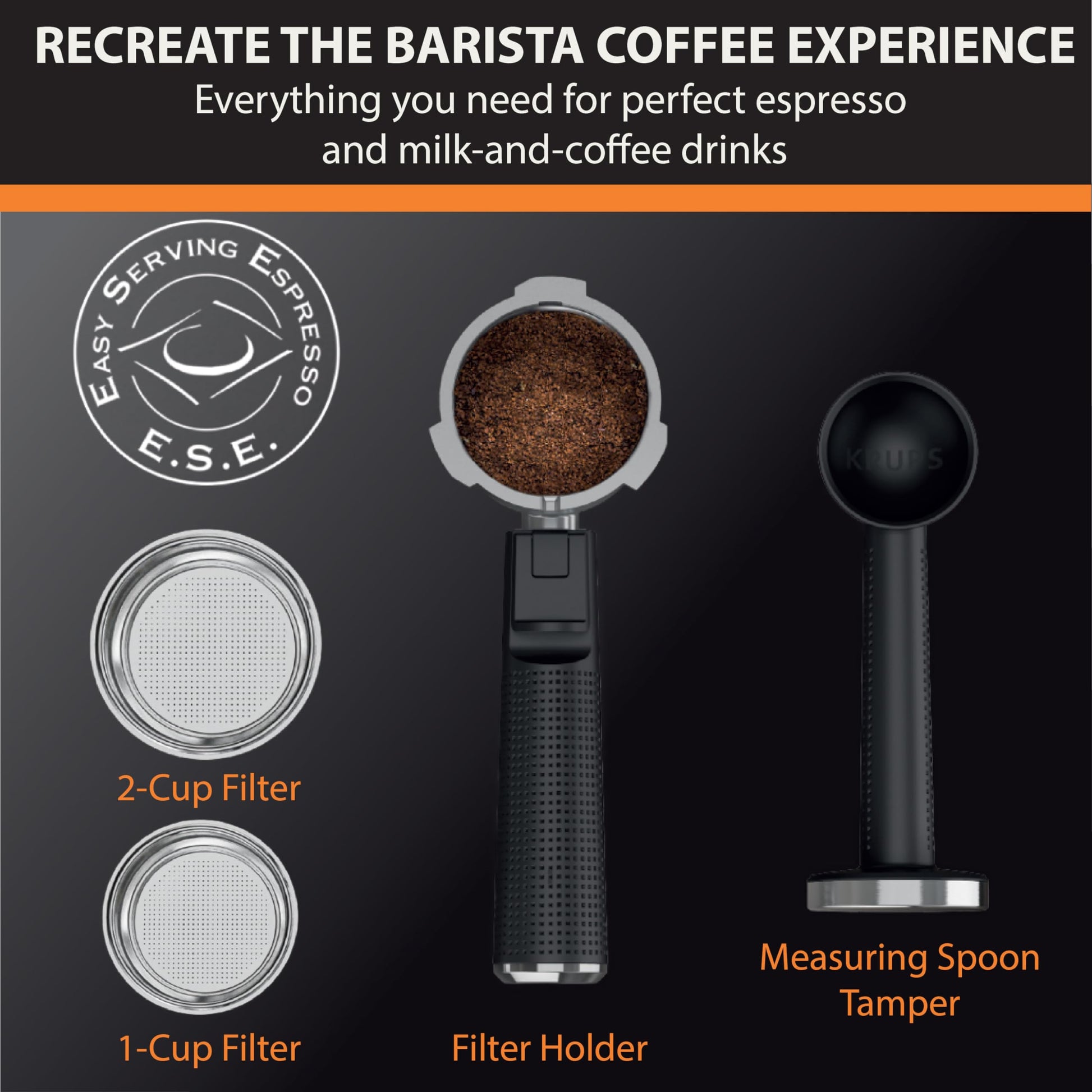 KRUPS Espressería Manual Divine Acero Inoxidable, boquilla de vapor, con sistema Thermoblock, compacta, moderna y fácil de usar, capacidad de 1 L, disfruta de un delicioso sabor a café, XP444C50