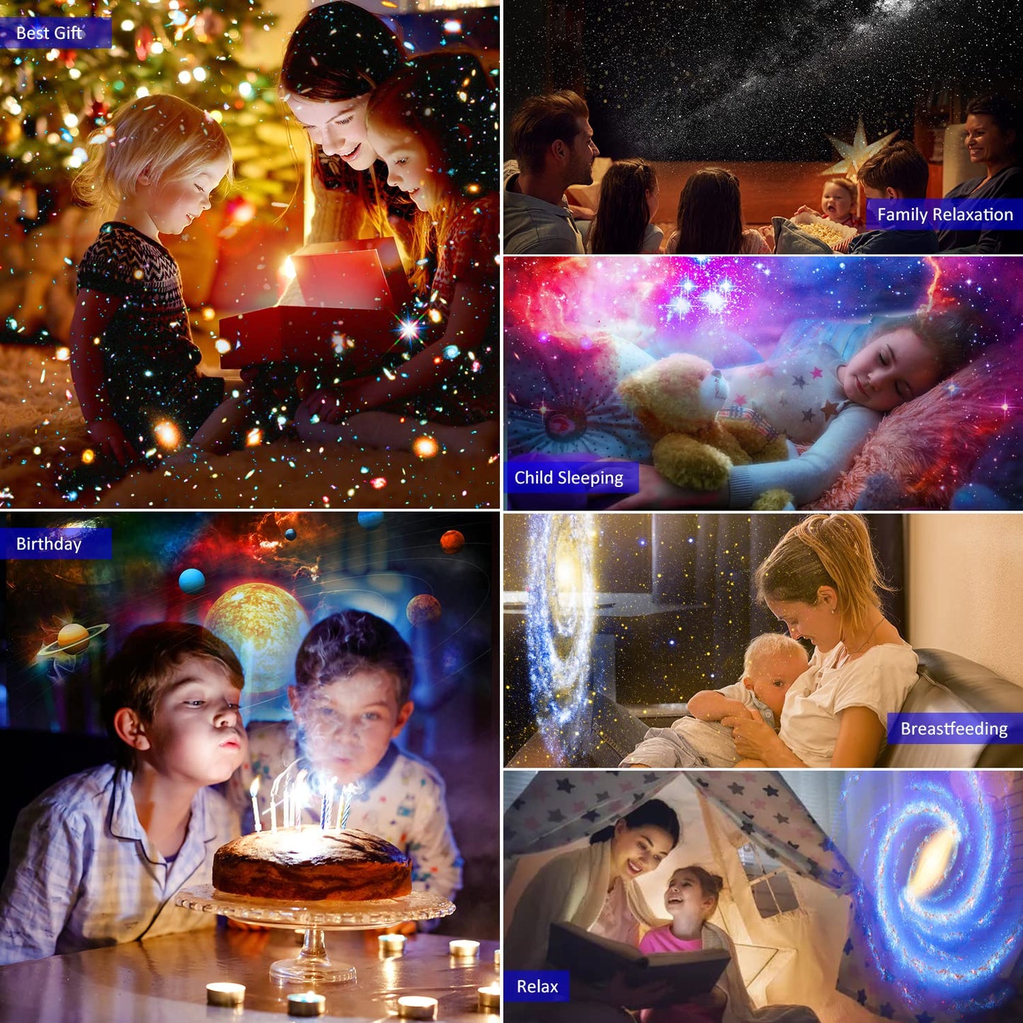 Proyector de Estrella de Planetario, Proyector de Galaxia para Recámara, Luz Nocturna de Galaxia Ultra Clara con 13 Discos de Galaxia Reemplazables 4K Rotación de 360 Grados Luz de Cielo Real para