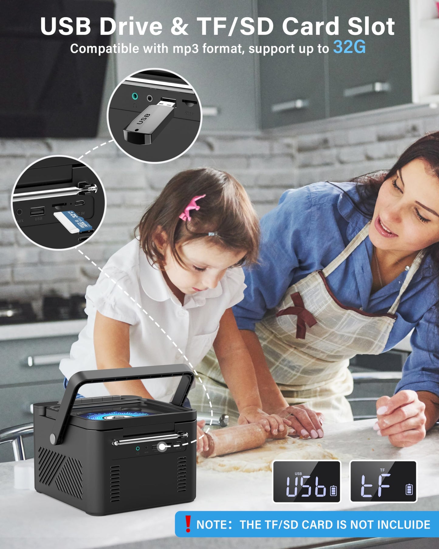 Boombox - Reproductor de CD de casete Bluetooth5.1 con batería de 5000 mAh, altavoces estéreo duales de 5 W, reproductor de CD recargable con radio FM, control remoto, grabación de cinta, conector de