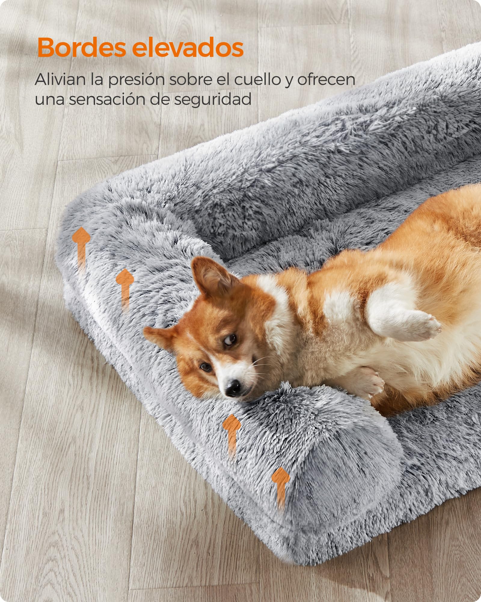 Feandrea Cama para Perros, Cama para Mascotas, 91 x 68 x 23 cm, Sofá Grande para Perros Medianos, con Funda Lavable y Extraíble, Gris Ombré PGW232G01