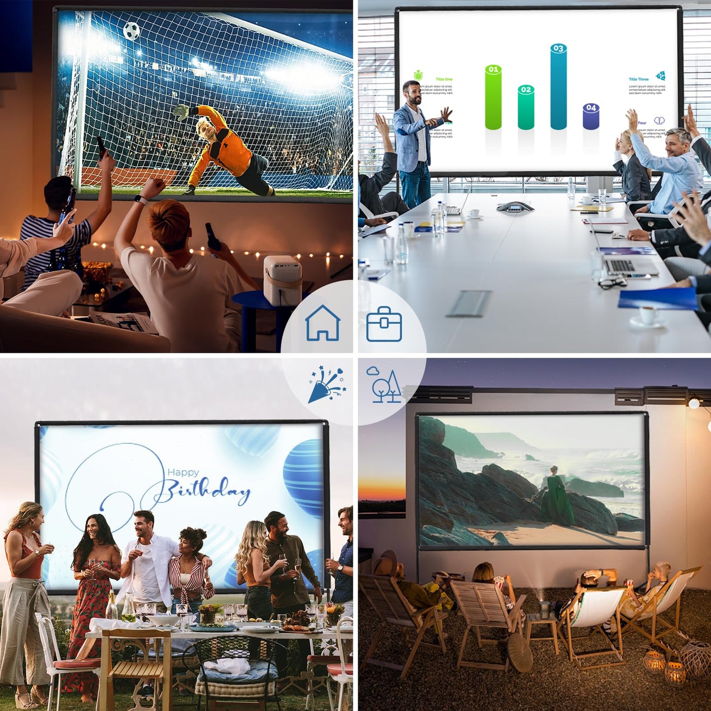 Qoolfoto - visualización de proyector portátil de 120 pulgadas, visualización de proyección para interiores y exteriores 16:9 4K HD sin arrugas con bolsa de transporte para películas en el patio