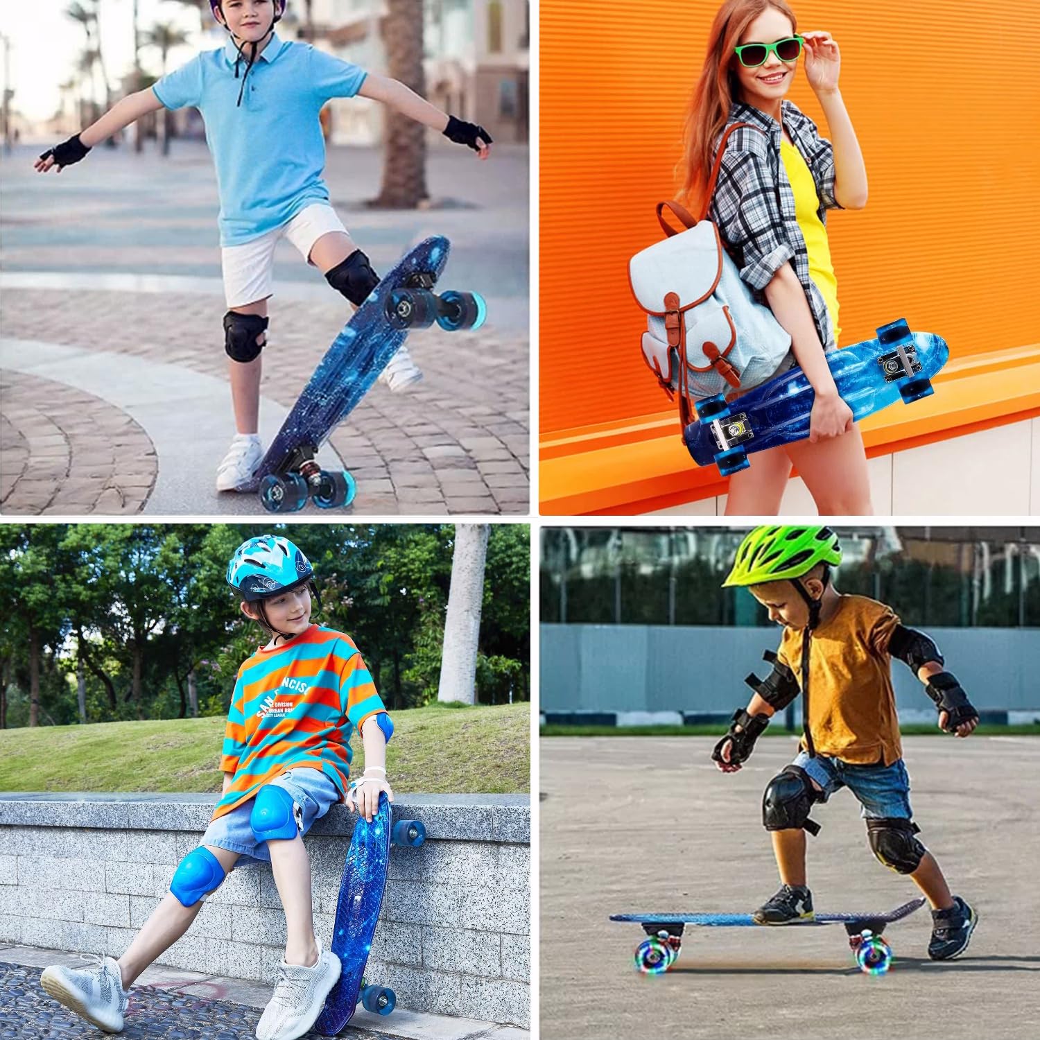 Patineta Skateboard PP Viento de Cielo Estrellado Llantas Luminosas LED para Jóvenes Niños