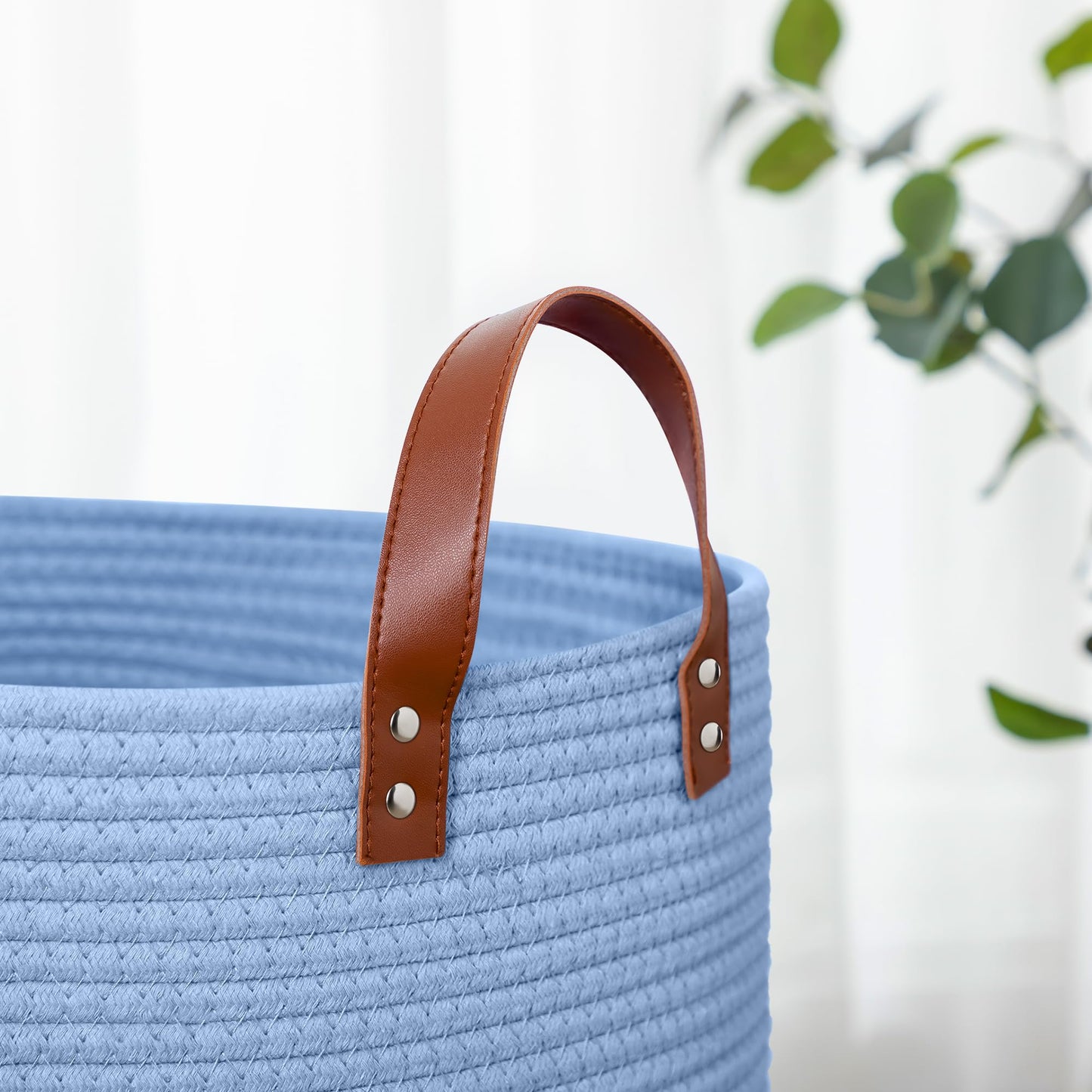 Wymulot - Cesta grande de cuerda de 80 l, cesta de almacenamiento de cuerda tejida con asas de piel, cesta de almacenamiento de juguetes para perros, recámara, almacenamiento de manta de guardería,