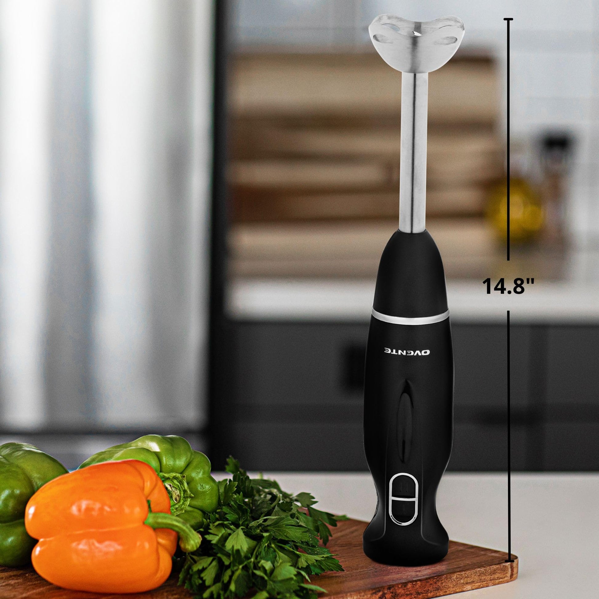Batidora de Inmersión Ovente Negra con Cuchillas de Acero Inoxidable y Eje Desmontable