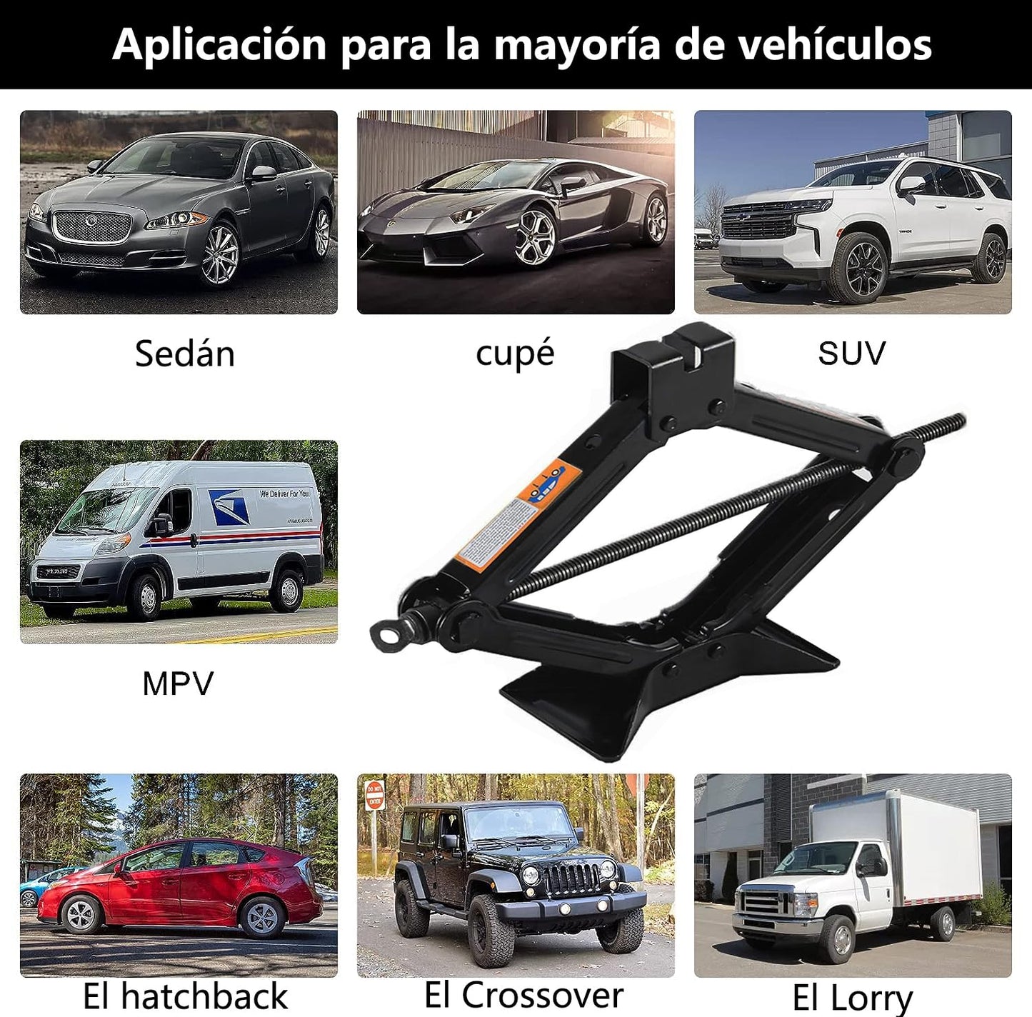 Gato de Tijera MORNWELL Negro con Mango de Carraca para Auto 1.5 Toneladas