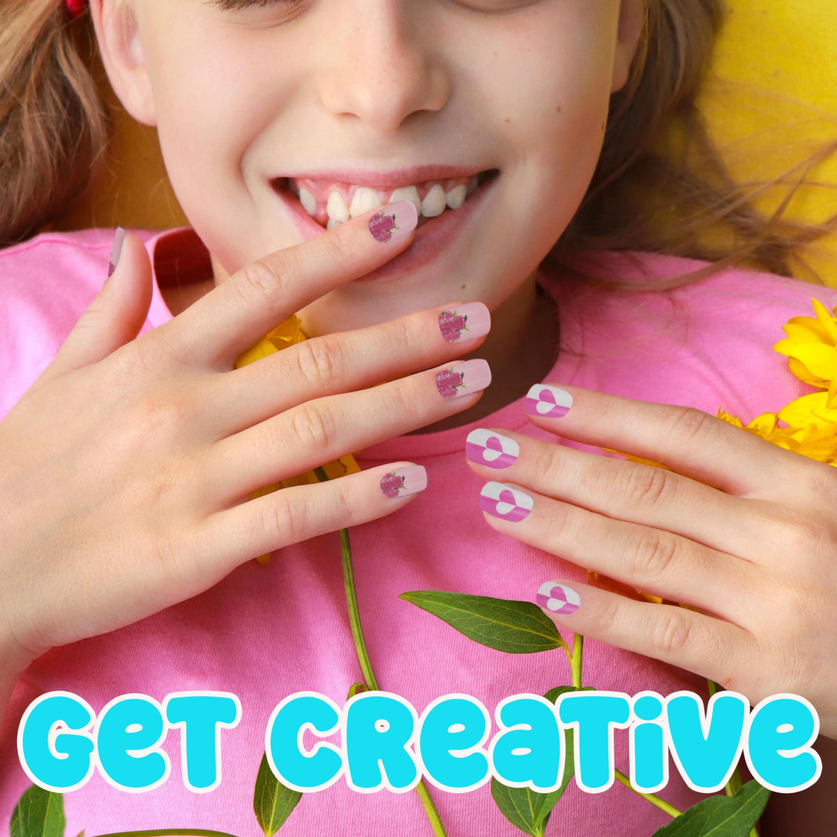 EXPRESSIONS Colección Manicura De 7 Días - Set De 84 Uñas Postizas Adhesivas Para Niñas, Diseños Novedosos Y Coloridos
