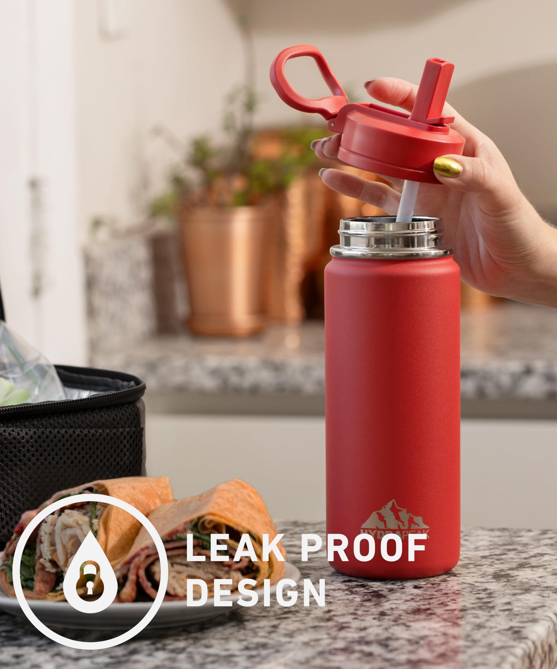 Botella de Agua de Acero Inoxidable Hydrapeak Mini Azul con Tapa de Pajita para Niños