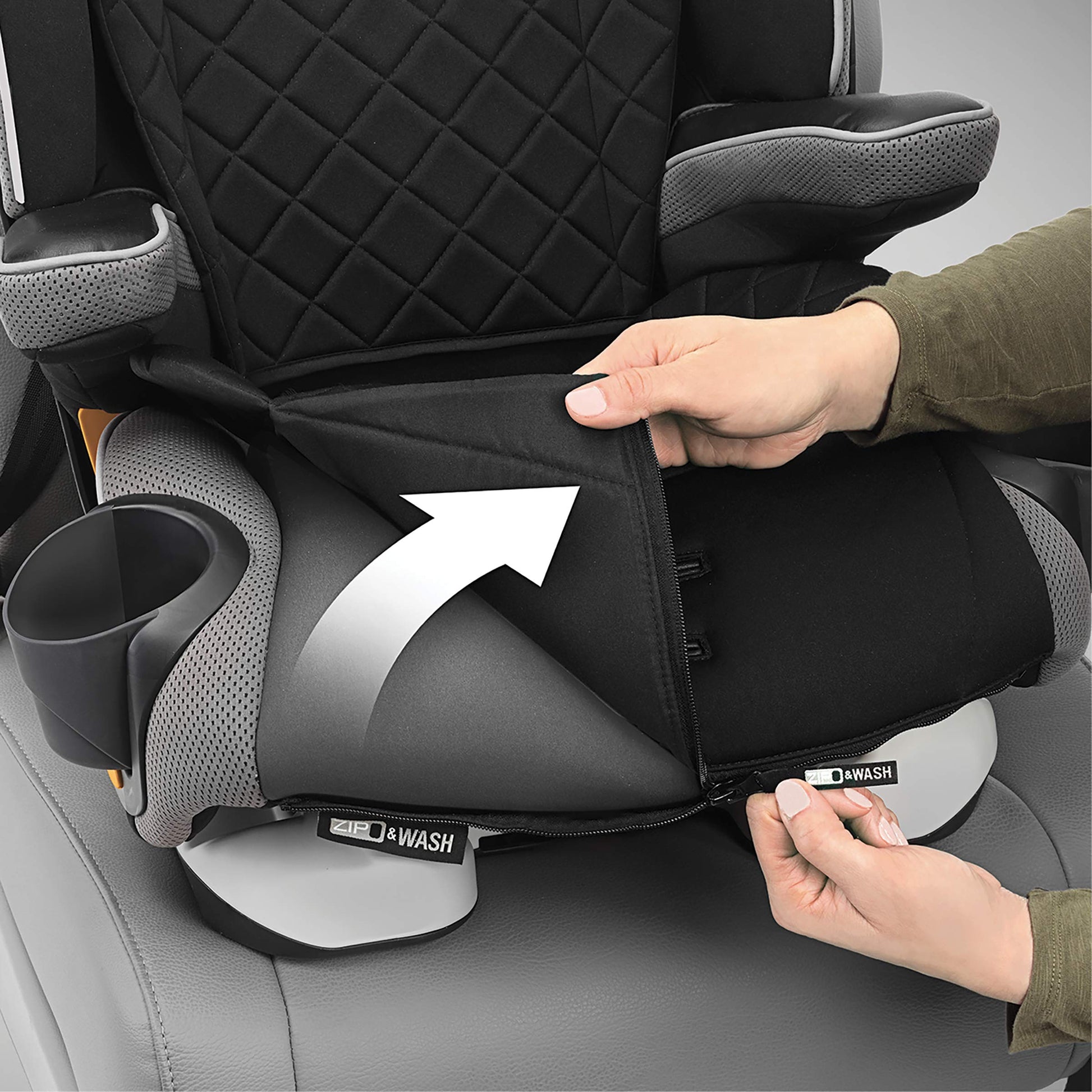 Chicco MyFit® Arnés con cierre + asiento de coche elevador, arnés de 5 puntos y asiento elevador de respaldo alto, tela con cierre y lavado, para niños de 25 a 100 libras. | Nightfall/Black
