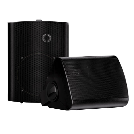 Herdio - Altavoces de Pared para Patio Interior y Exterior de 5.25 Pulgadas, 200 W, Sistema de Montaje en Pared para Todo Tipo de Clima, un par, Negro