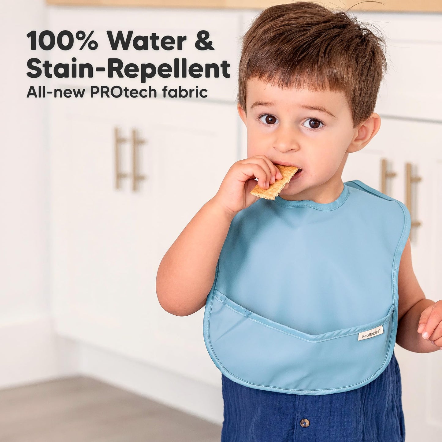 KeaBabies - Paquete de 3 baberos impermeables para comer – Baberos ligeros de alimentación para niños pequeños con gran colector de alimentos, a prueba de desorden, esenciales para comer bebés de