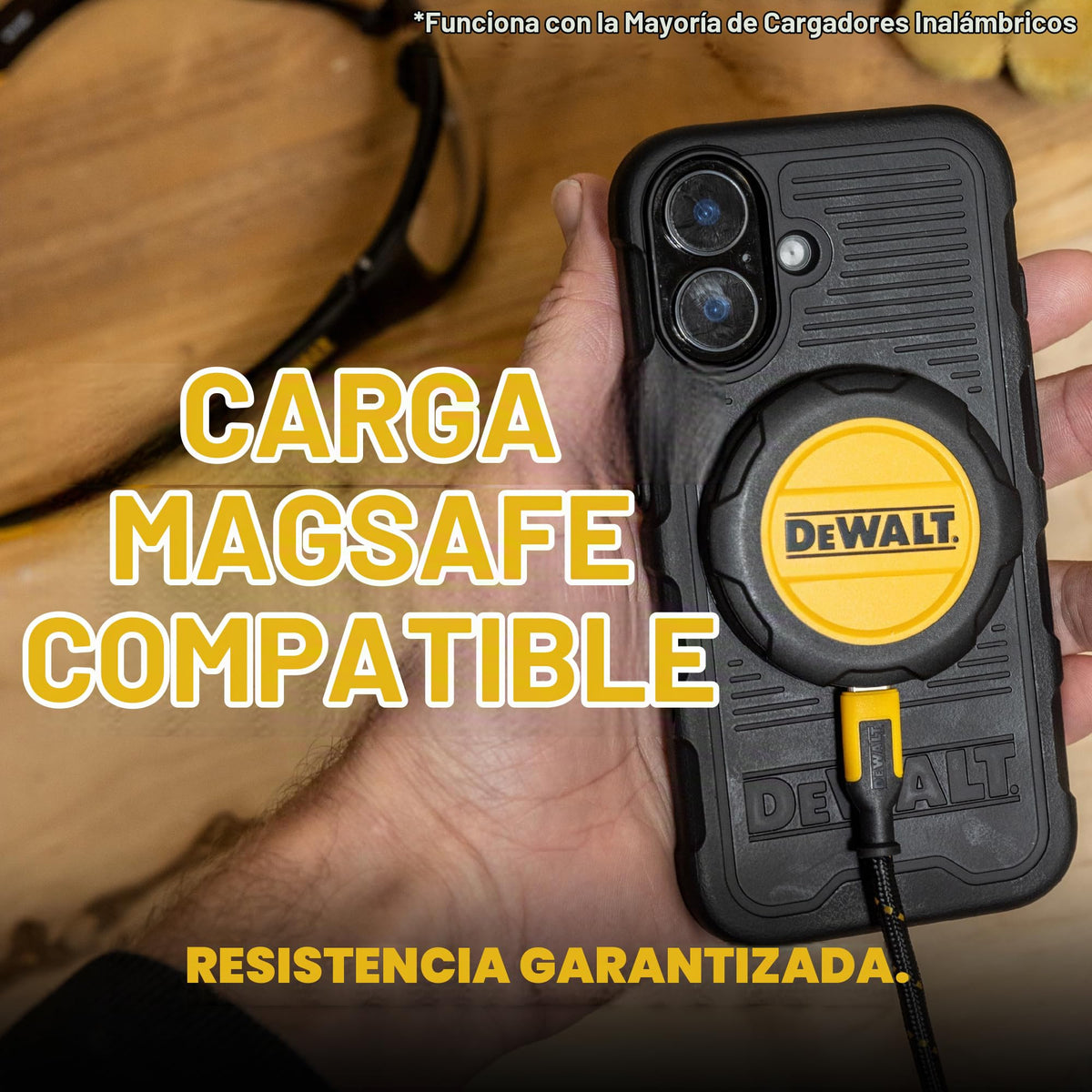 Anillo Magnético Giratorio DEWALT iPhone 16 Pro Max Resistente a Caídas para MagSafe