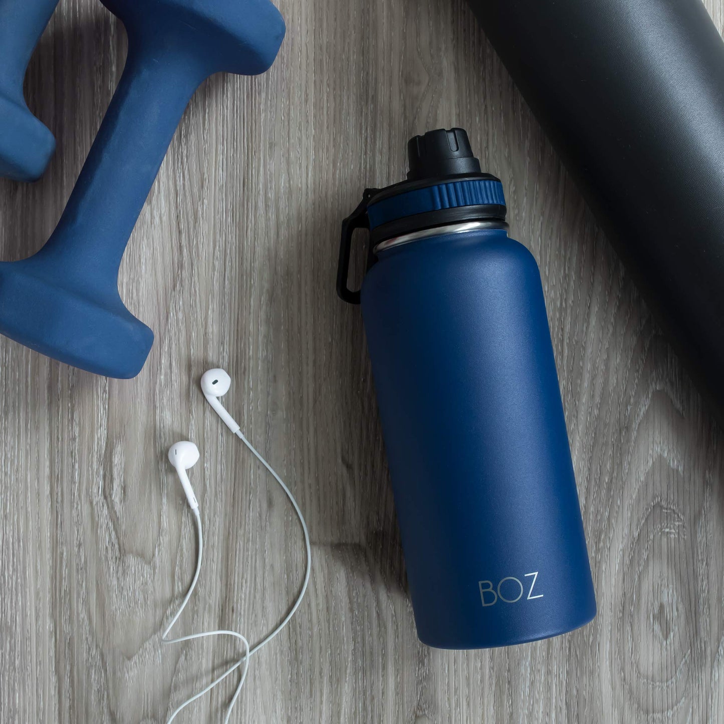 BOZ Botella de agua de acero inoxidable, termo de acero inoxidable 1 litro XL (1 L / 34 oz) boca ancha, sin BPA, aislamiento de doble pared al vacío (Monaco Blue)