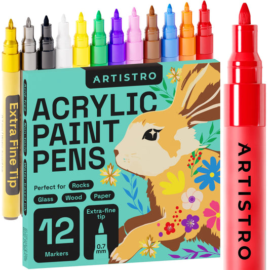 Marcadores para pintura de rocas, piedra, cerámica, vidrio, madera, lienzo. Juego de 12 marcadores de pintura acrílica con punta extrafina.