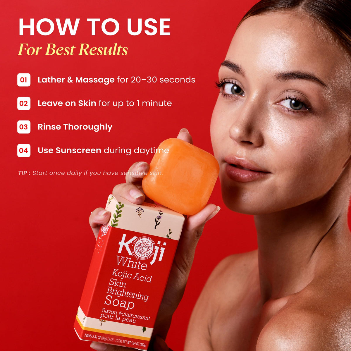 Pure Kojic Acid Skin Lightening Soap ( 2.82 oz / 2 Bars ) - Naturally Whitening for Tone Adjustment & Bleaching Skin - Remove Freckles, Fade Age Spots, Anti-aging, Acne Scars, Sun Spots Damage