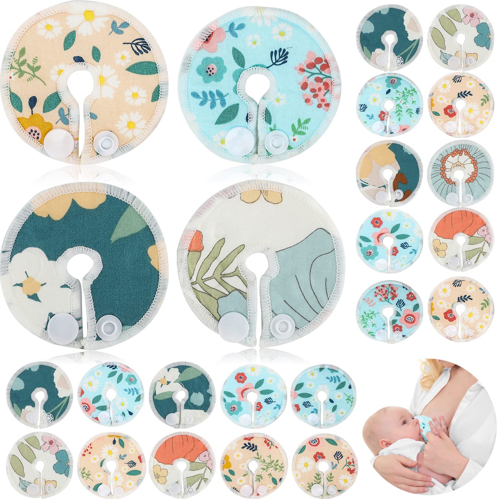 32 Almohadillas de Tubo G de Algodón de Soporte para Alimentación Cubierta Suave de Botón de Tubo G Suministros de Alimentación Reutilizables para Lactancia Materna, 4 Diseños (Flores)