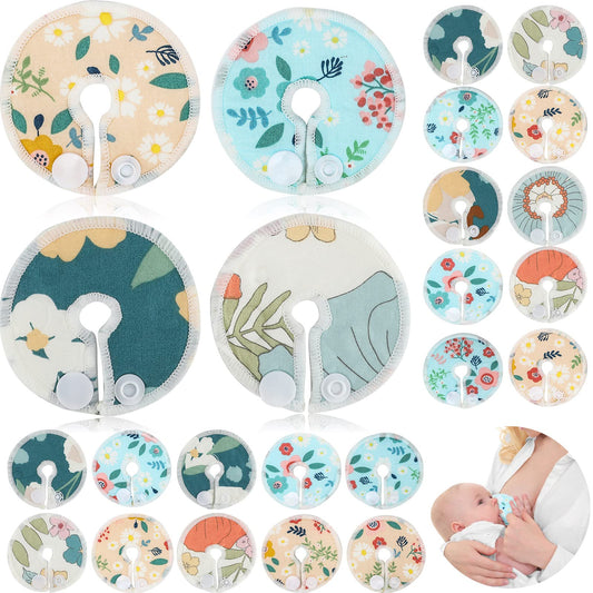 32 Almohadillas de Tubo G de Algodón de Soporte para Alimentación Cubierta Suave de Botón de Tubo G Suministros de Alimentación Reutilizables para Lactancia Materna, 4 Diseños (Flores)