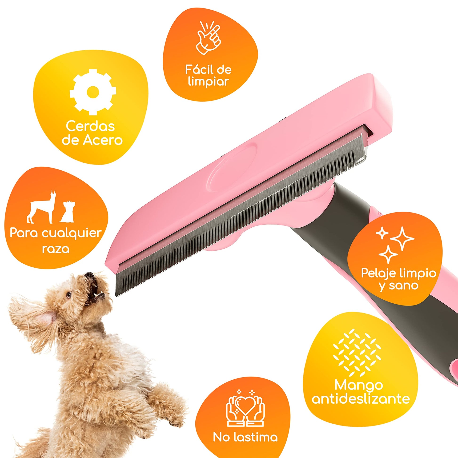 Deslanador MASCRETTA Rosa con Firme Agarre para Perro y Gato