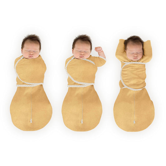 SwaddleDesigns Omni Swaddle Sack® de 6 vías para recién nacido, más opciones para calmar el reflejo de sobresaliente, mejora el sueño, saco de dormir de fácil transición, pequeño, 0-3 meses, dorado