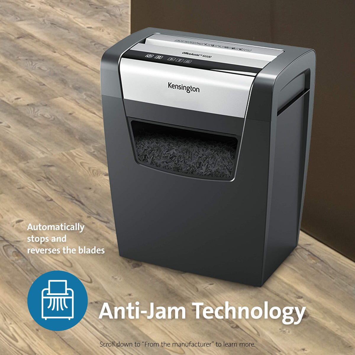 Trituradora de Papel Kensington M100 Negro con Sistema Antiatascos para Oficina