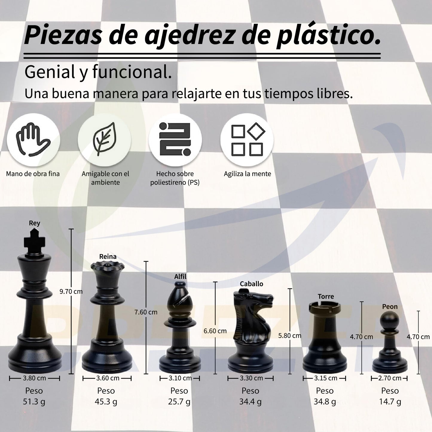 BREEZEE Juego de Ajedrez Profesional, Portátil Enrollable, 51x51 cm Tipo Mousepad Espesor 2 mm, 2 Reinas Extra y Bolsa de Viaje, Ajedrez Profesional con Piezas Pesadas para Torneo, Juegos de Mesa