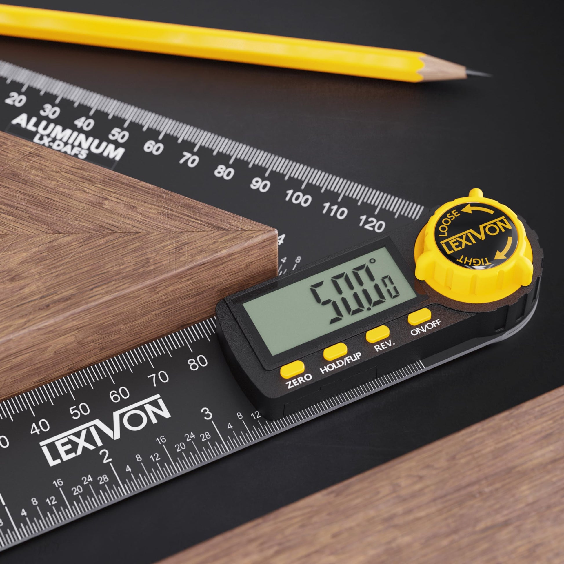 LEXIVON - Indicador digital de ángulo de aluminio, transportador multiusos de 130 mm, incluye visualización XL y bolsa resistente con cierre (LX-DAF5)
