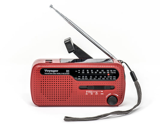 Kaito v1r Voyager Solar/Dinamo Am/FM/SW Radio con Cargador de teléfono Celular de Emergencia y 3-LED Linterna, Rojo