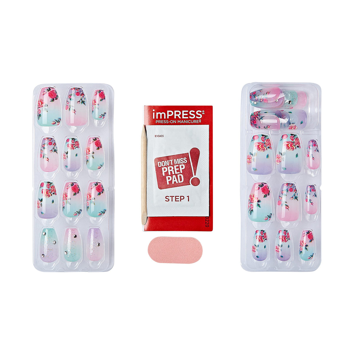 imPRESS Kiss Loveshackfancy X Press-On Manicure Edición Limitada, Estilo “Lilac Crush” Medium Coffin Purple Press-On Uñas, Incluye Almohadilla de Preparación, Mini Lima de Uñas, Palo de Cutícula y 30