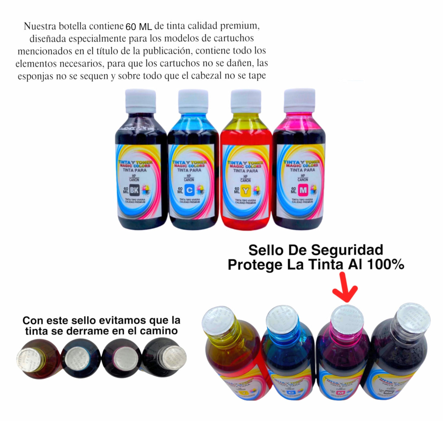 Genérico Kit Recarga de Tinta Compatible para Cartucho HP 667/664/662/122 Incluye 4 Botellas De Tinta Dye de 60ML c/u