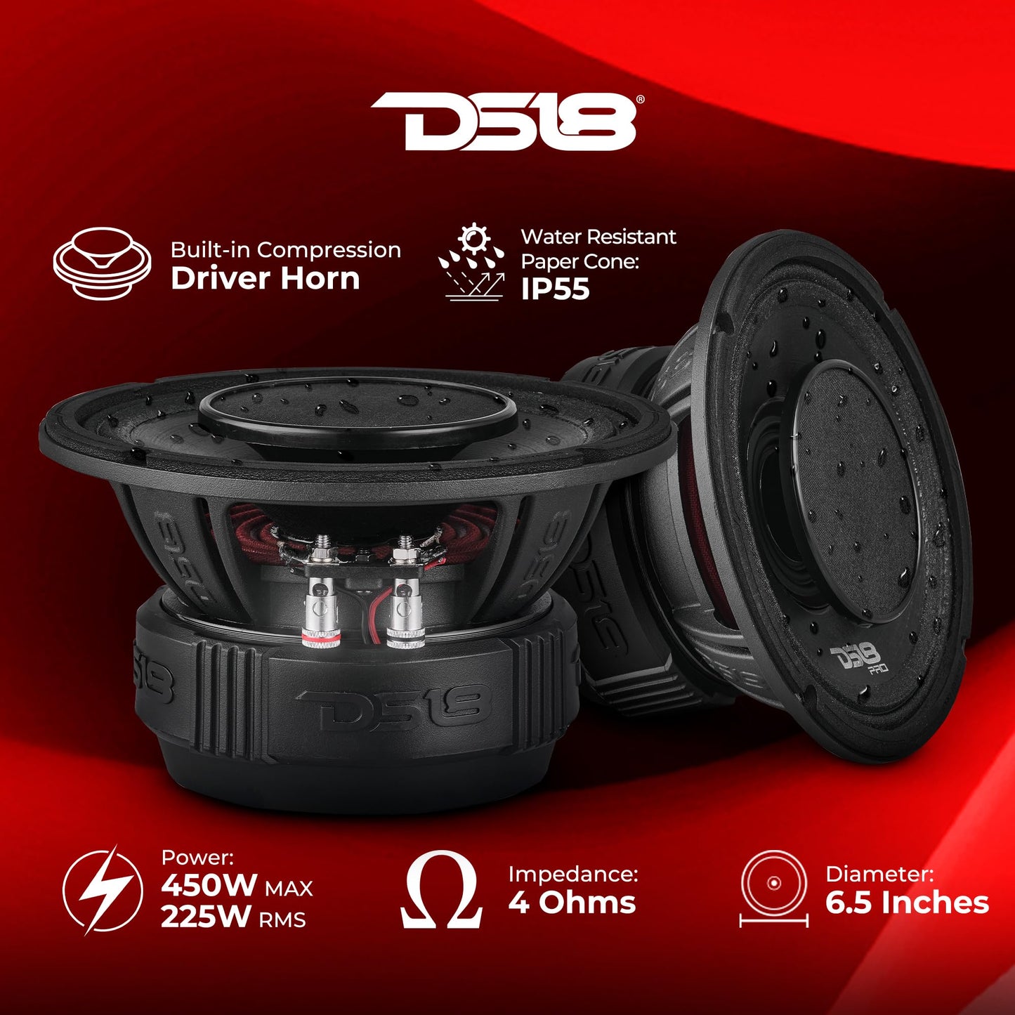 Altavoz de Audio para Coche DS18 Azul de Rango Medio con Bocina Integrada