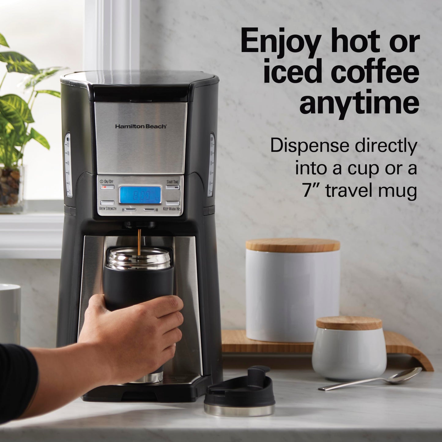 Hamilton Beach 48465 Brewstation - Cafetera Programable, Dispensador a Una Mano, Plata y Negro, 12 tazas