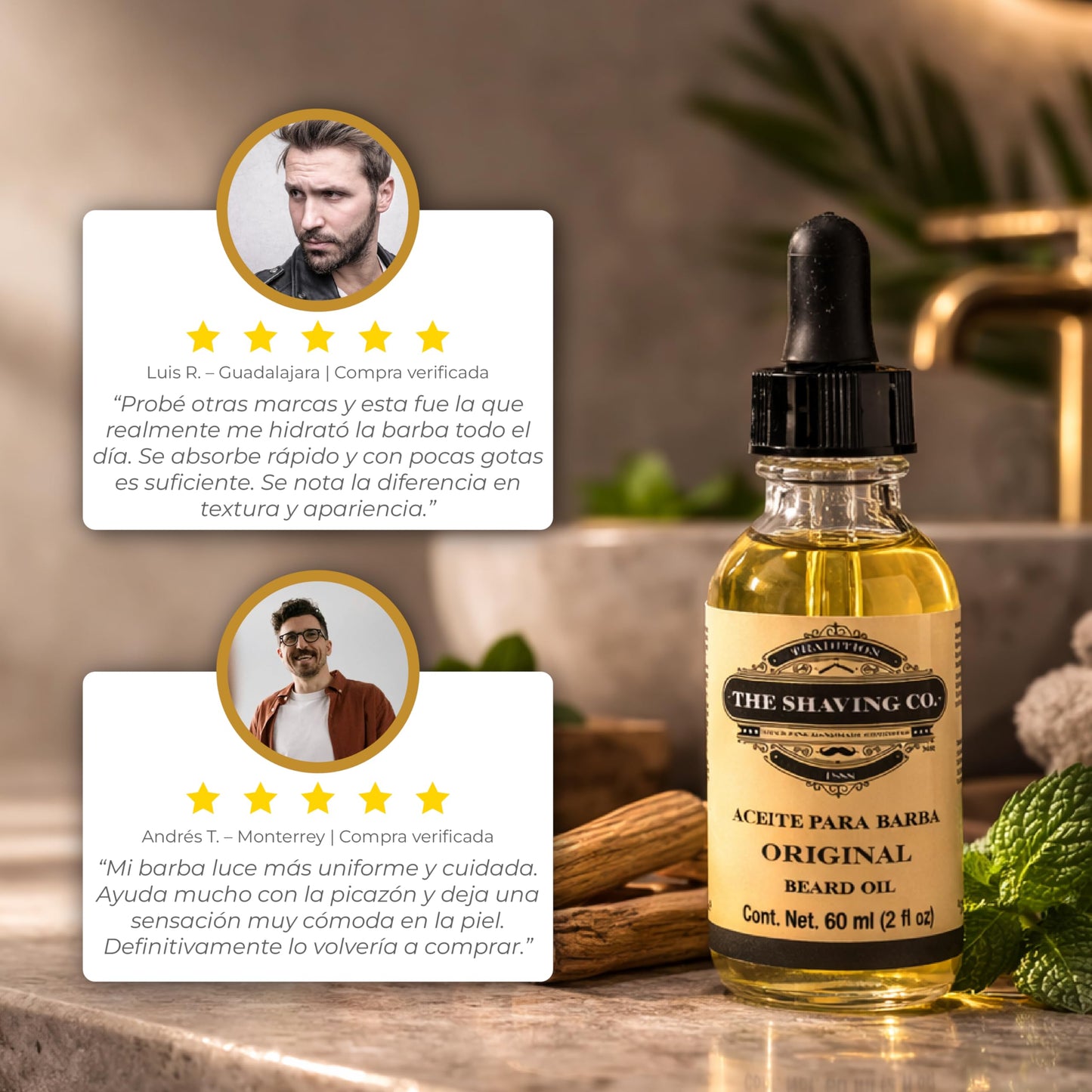 The Shaving Co Aceite para barba original. Nutre - Humecta e Hidrata tu barba desde la raíz. Hecho a mano, contiene ingredientes naturales.