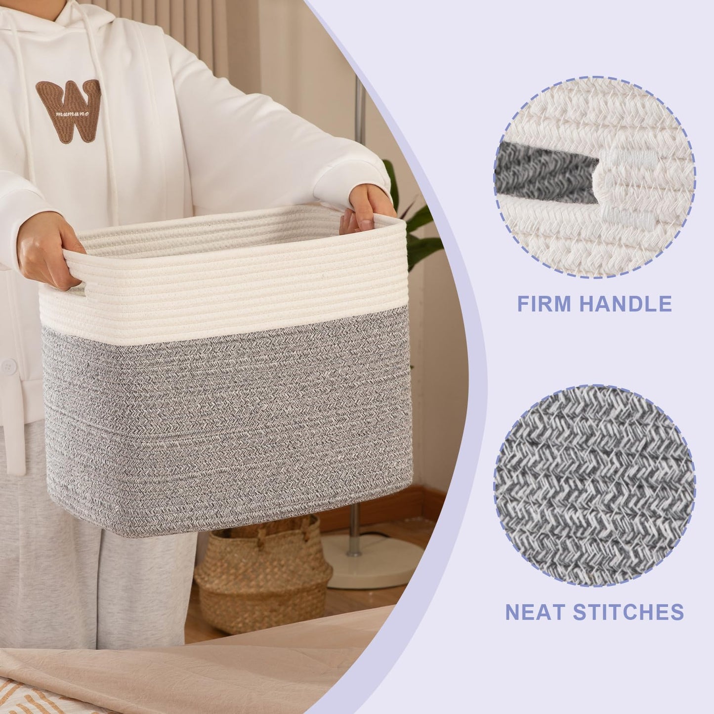 OIAHOMY - Cestas de almacenamiento rectangulares de algodón, 2 unidades, Gris