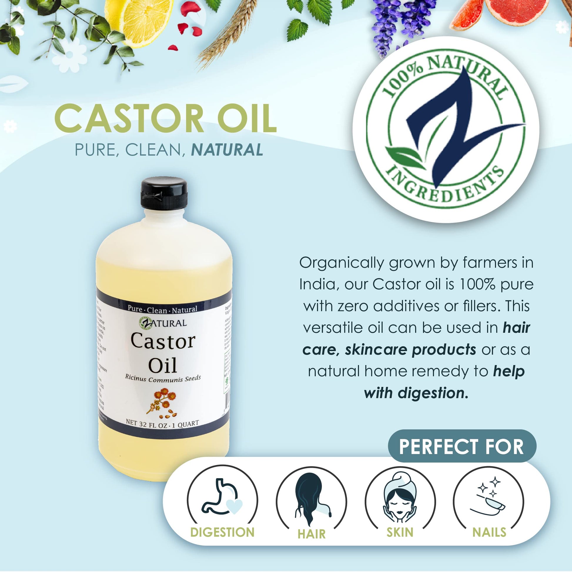 Aceite de Ricino Orgánico Naked Pure 100% 32 Ounce