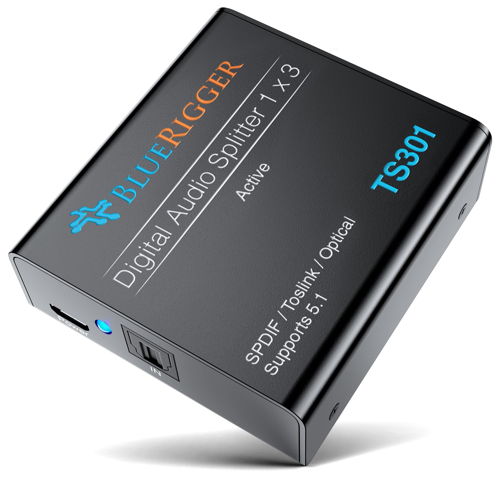 BlueRigger - Divisor de audio óptico digital (divisor activo Toslink 1 en 3 salida, SPDIF, adaptador de fibra óptica) - Compatible con cine en casa, Xbox, PS4, DVD, receptor, TV, LPCM2.0, DTS, Dolby