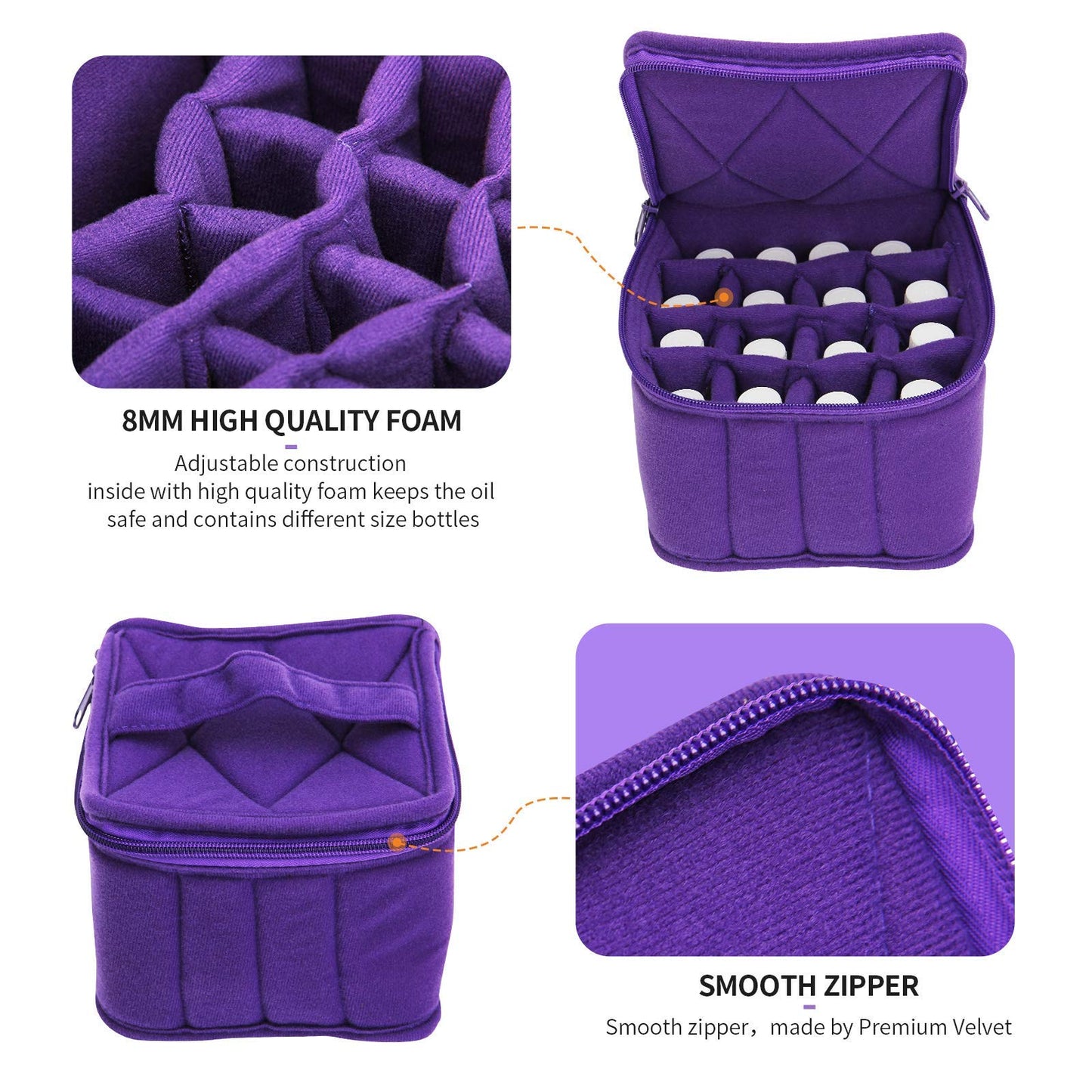 Weljoy - Estuche de transporte de aceite esencial de 13 botellas para botellas de 100 ml, 30 ml, bolsa de viaje con espacio ajustable para botellas enrollables y goteros, lápiz labial, Púrpura, 5.9 x