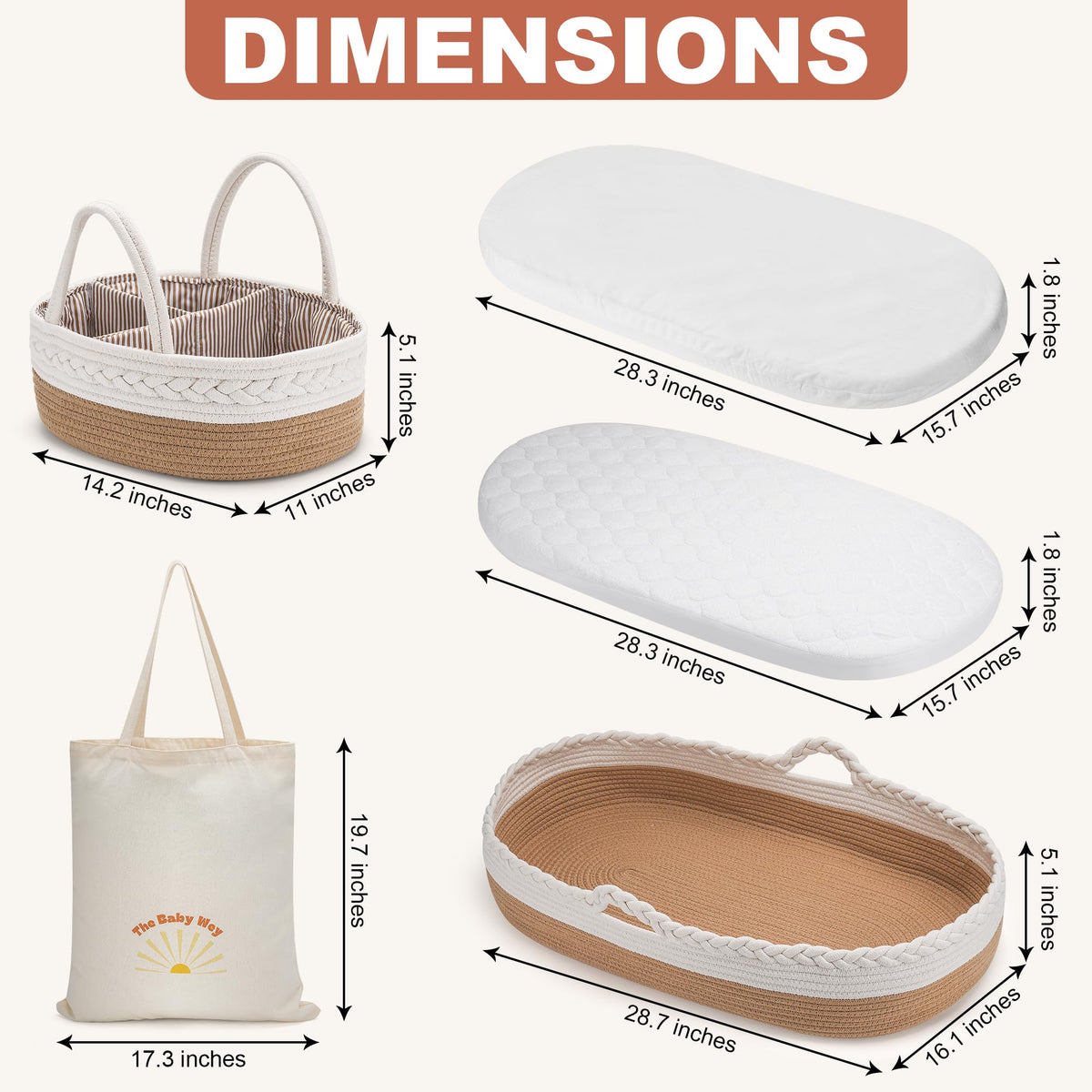 Moses Basket by The Baby Wey, cestas de Moses para recién nacido, cesta cambiadora de bebé, 2 fundas impermeables lavables para almohadillas para orejas, cesta de pañales, bolsa de mano, cambiador
