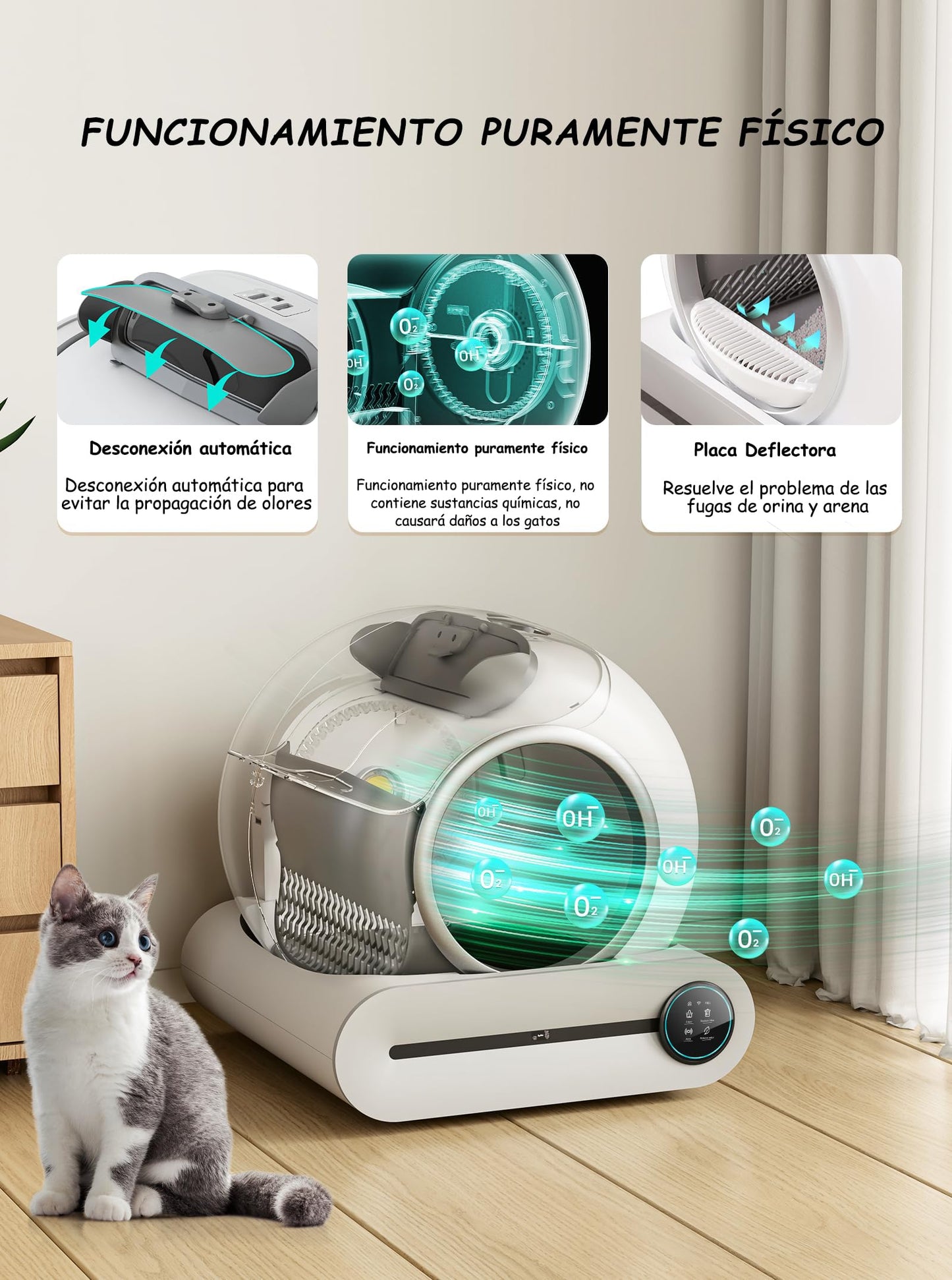 Fateplay Arenero para Gato Autolimpiable 65 litros, Bandeja Sanitaria Automática Smart Cat House, Caja de Arena para Gatos Autolimpiable Casa para Gatos App Smart Litter Box
