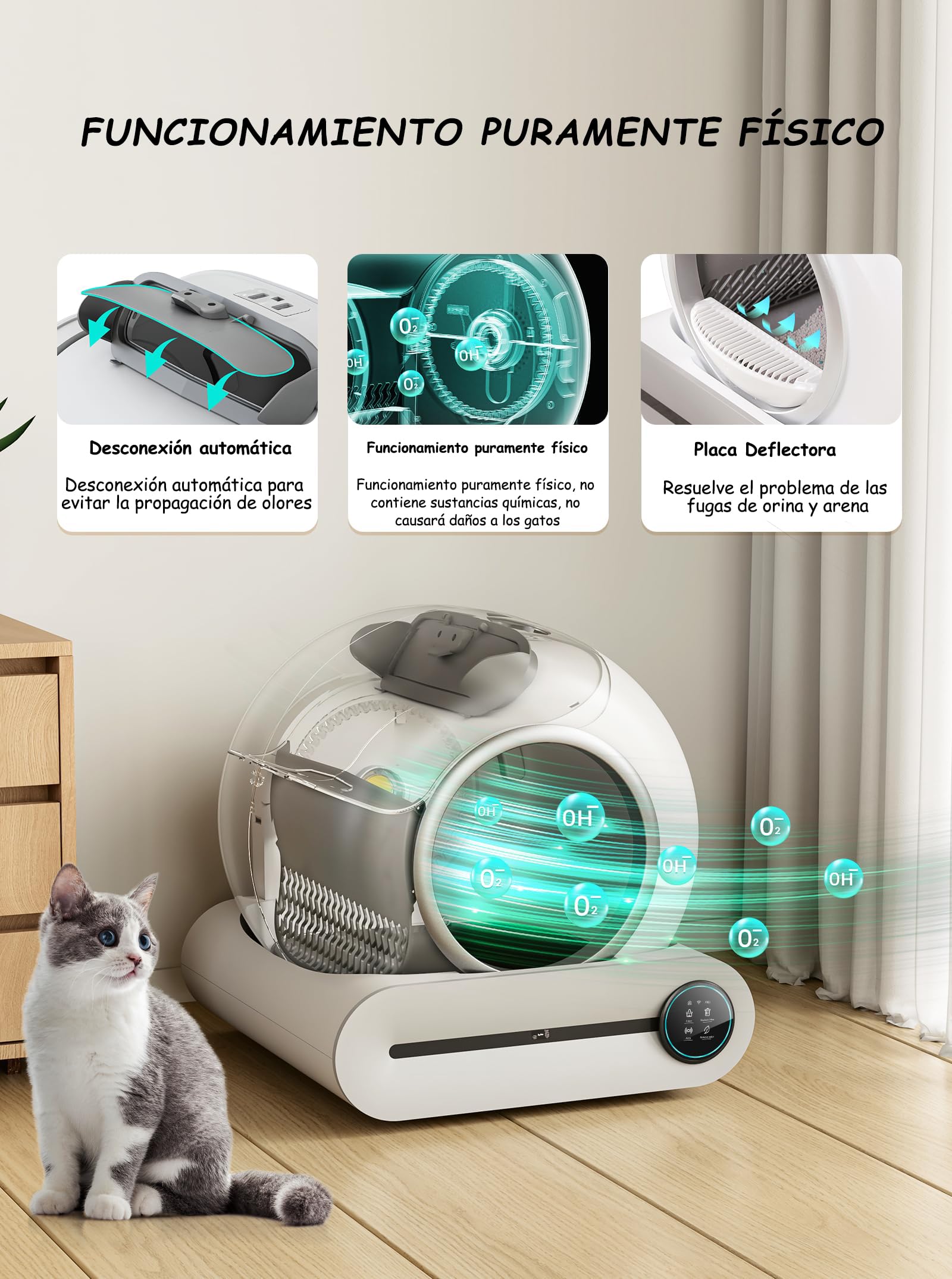 Fateplay Arenero para Gato Autolimpiable 65 litros, Bandeja Sanitaria Automática Smart Cat House, Caja de Arena para Gatos Autolimpiable Casa para Gatos App Smart Litter Box
