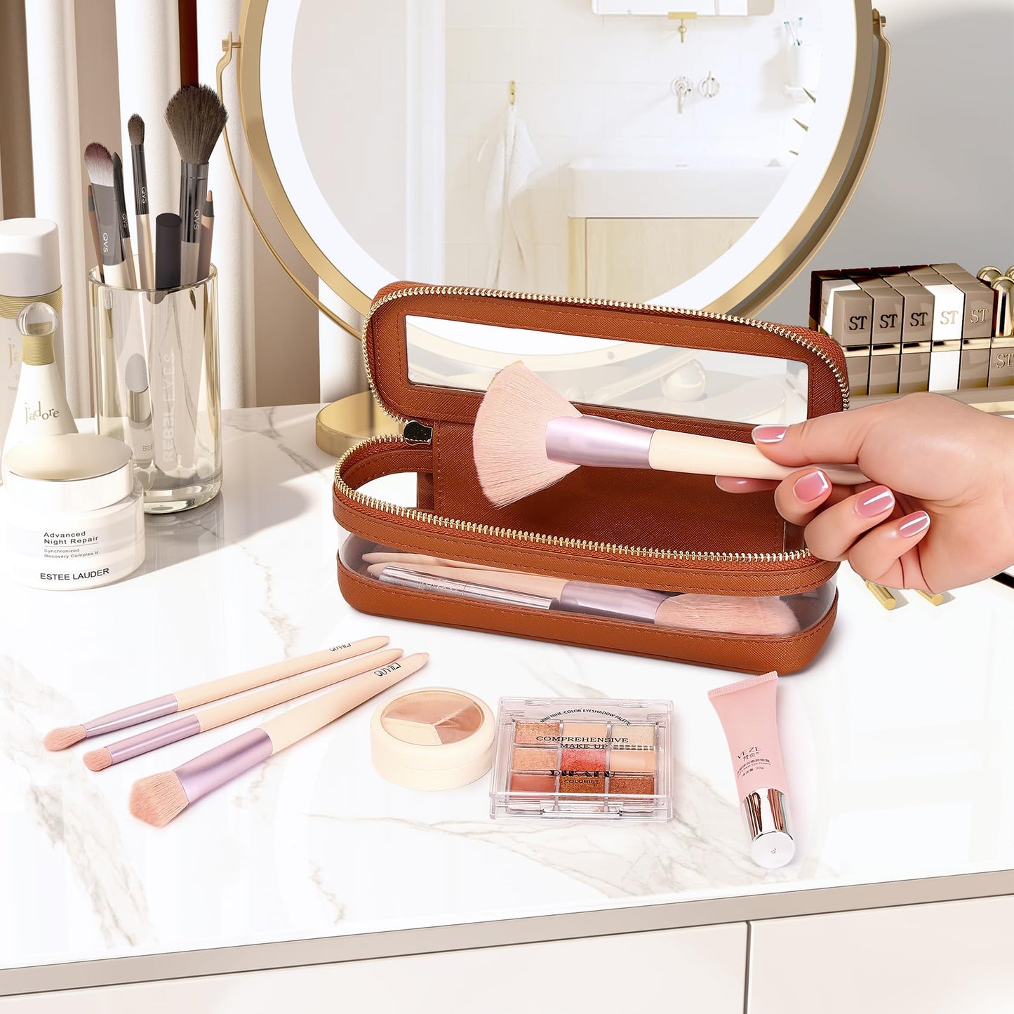 Pinkmik - Bolsa de maquillaje transparente para maquillaje, bolsa de maquillaje transparente y bolsa de aseo con cierre, pequeña bolsa de maquillaje Beatuy organizador para mujeres
