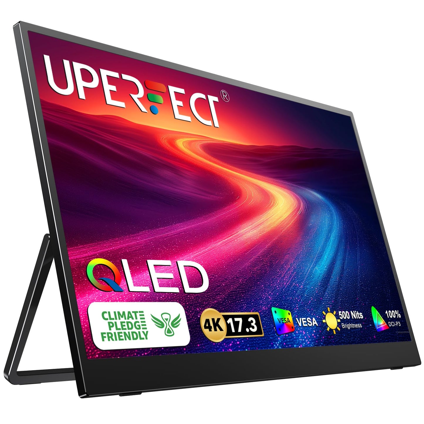 UPERFECT Truely 4K Computer Monitor, 17.3'' UHD FreeSync 100% Adobe RGB 500 Nits Brightness HDR IPS 2 Speakers Eye Care Game Display Type-C HDMI for Laptop PC Phone, VESA & Smart Cover