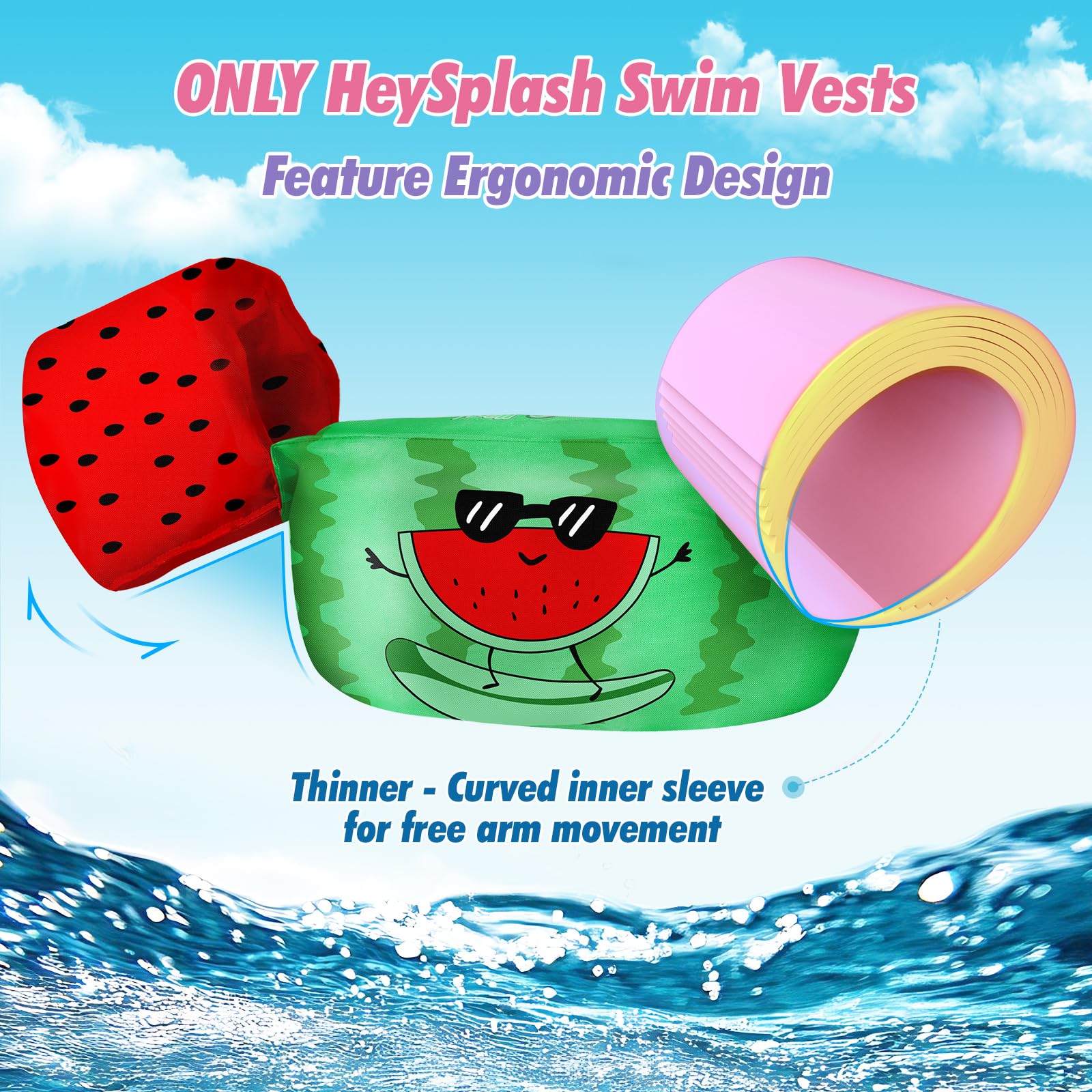 HeySplash Chaleco de natación para niños de 2 a 6 años, cinturón de natación seguro sin inflar cinturón de natación con cierre de seguridad de 20 – 50 libras