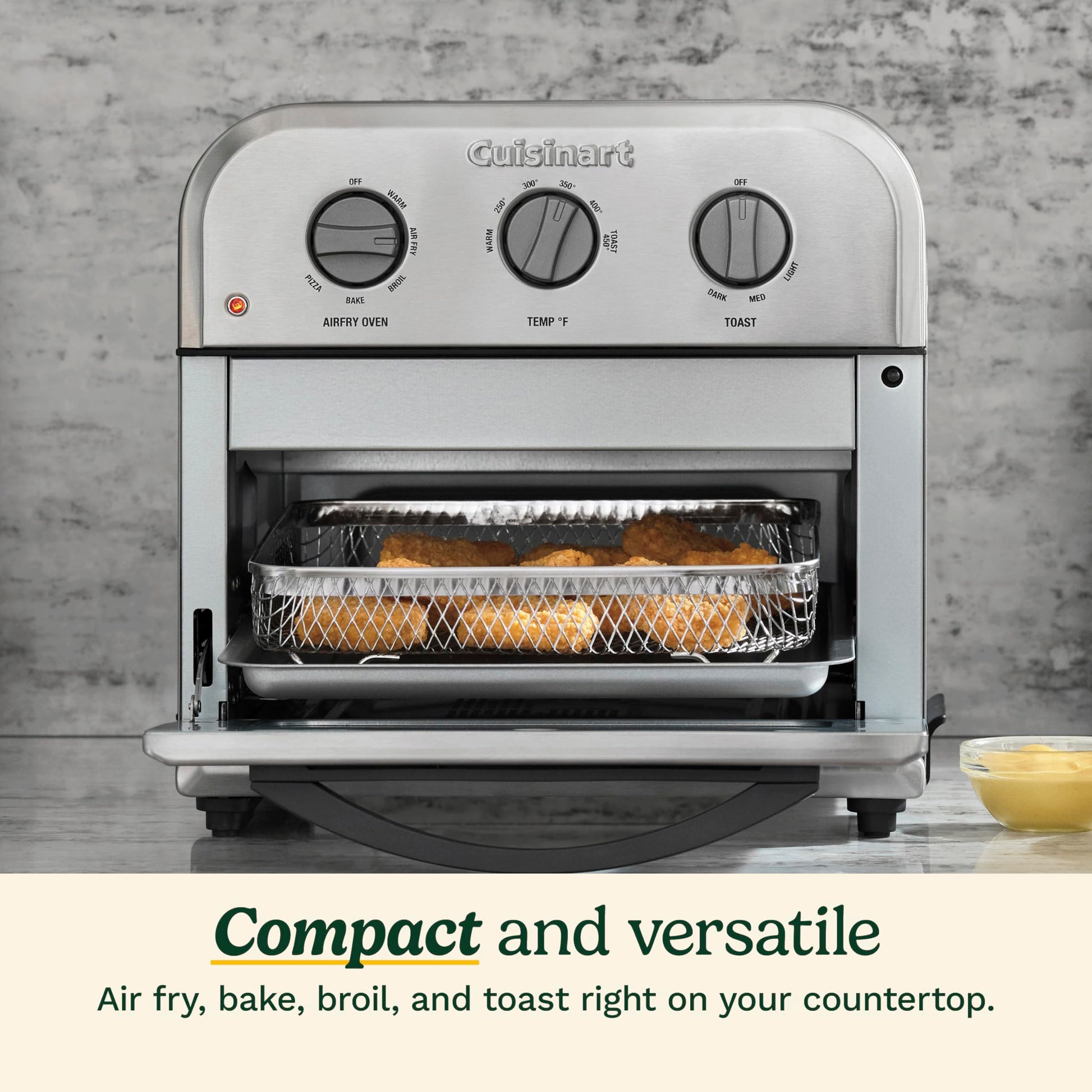 Cuisinart TOA-26 - Horno tostador compacto para freidora de aire, motor de 1800 W con funciones 6 en 1 y amplio rango de temperatura, freidora de aire, acero inoxidable