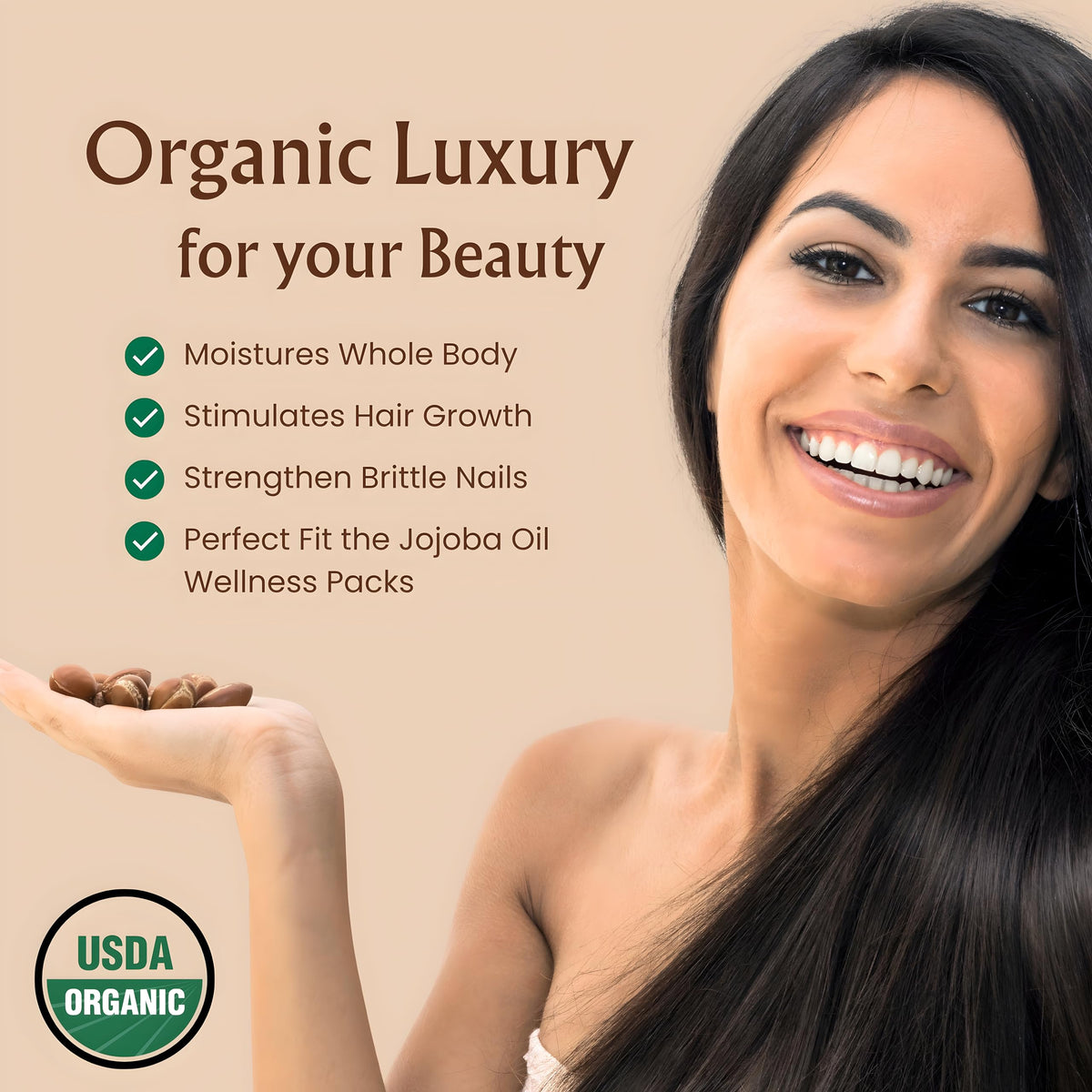 BodyJ4You Jojoba Oil - Organic USDA 100% Pure Natural - Moisturizing Oil Face, Hair, Skin Nails - Cold Pressed, Unrefined, Anti-Aging - Men Women All Skin Types - 2 Fl Oz