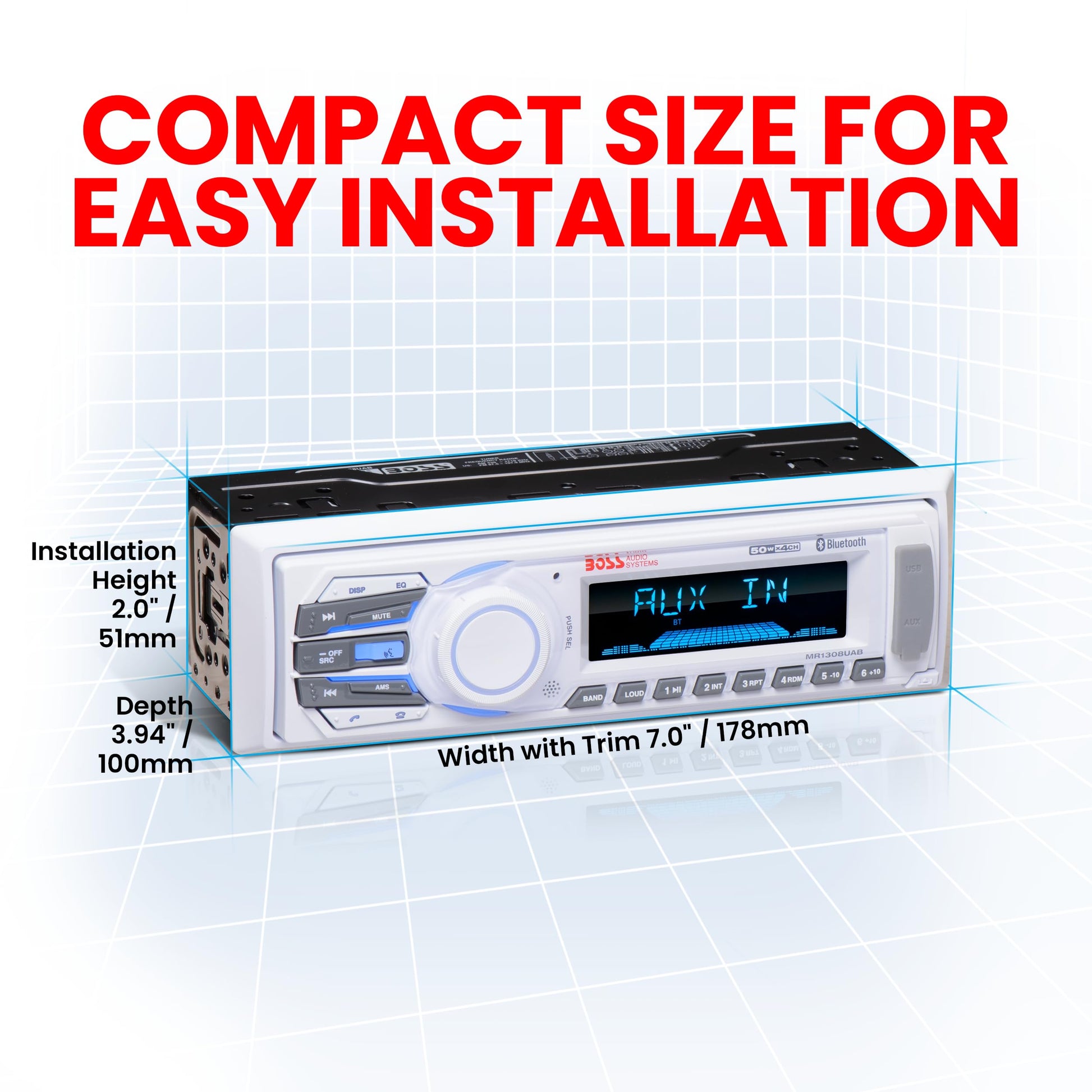 Boss Audio MR1308UAB In-Dash Single-DIN Detachable USB/SD/MP3 Player Receiver Bluetooth Streaming Bluetooth Hands-Free with Remote
