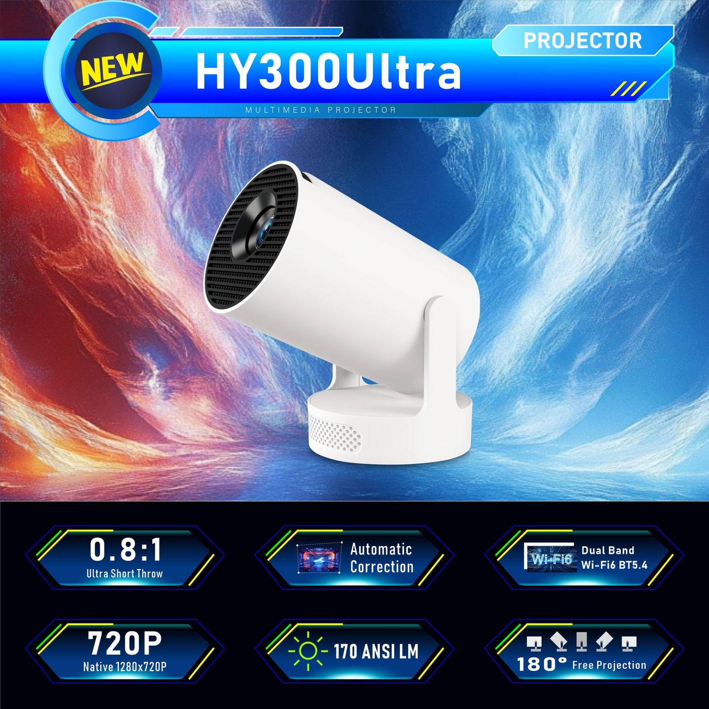 XIAOHUI Mini proyector, proyector inteligente portátil 2025 con WiFi y Bluetooth, 1000 lúmenes, visualización de 150 pulgadas, tecnología LCD LED