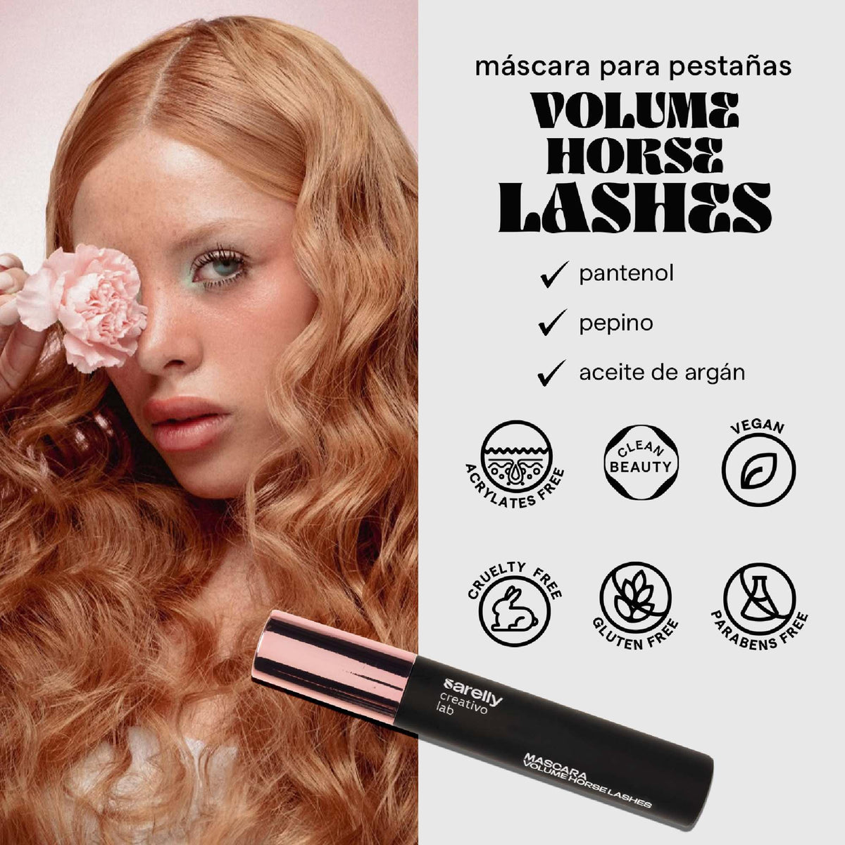 Sarelly Máscara waterproof HORSE LASHES BLACK ⁠Máscara de Pestañas Voluminizadora