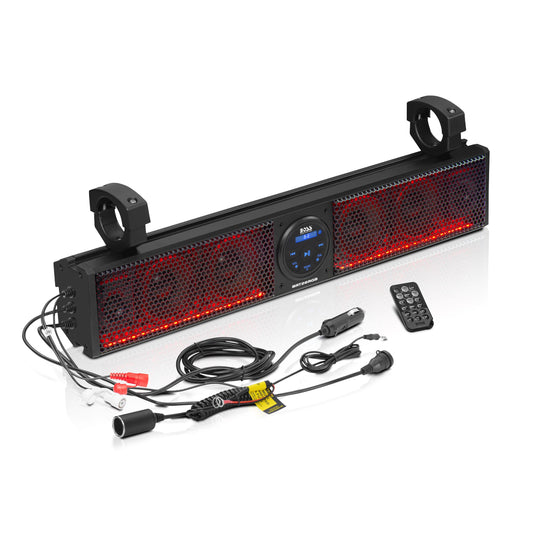 BOSS Audio Systems BRT26RGB ATV UTV Barra de Sonido – 26 Pulgadas de Ancho, Altavoces de 4 Pulgadas, tweeters de 1 Pulgada, IPX5 Resistente a la Intemperie, Bluetooth, Amplificador Incorporado,